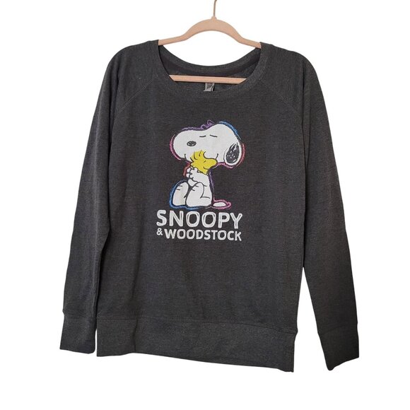 Snoopy & Woodstock Ladies Sweatshirt Gray Pullover Raglan Sleeve Instant Message - Picture 1 of 5